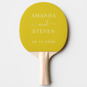 Dark Lemon Couple Names with Wedding Date Ping Pong Paddle