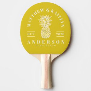 Dark Lemon Tropical Pineapple Wedding Crest Ping Pong Paddle