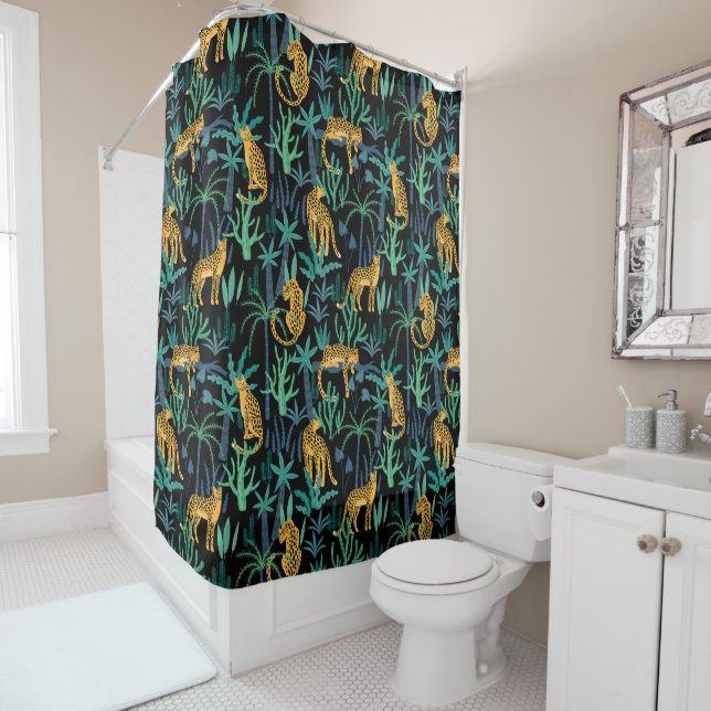 Dark Leopard Jungle  Shower Curtain (In Situ)