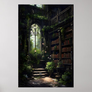 Dark Library Interior, Goth Home Decor, Dark Poster