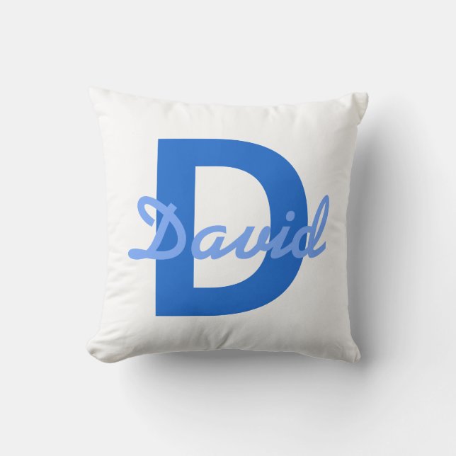 Dark & Light Blue White Editable Name Monogram Cushion (Front)