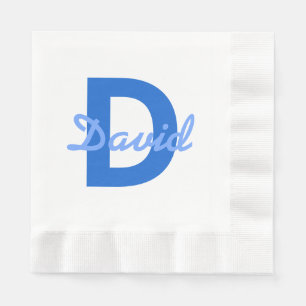 Dark & Light Blue White Editable Name Monogram Napkin
