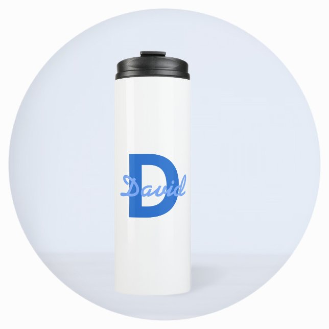 Dark & Light Blue White Editable Name Monogram Thermal Tumbler (Creator Uploaded)