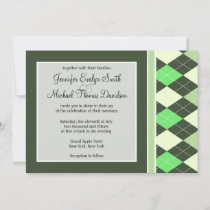 Dark & Light Green Argyle Pattern Invitation