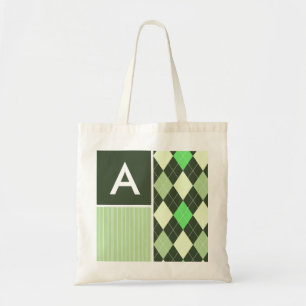 Dark & Light Green Argyle Pattern Tote Bag