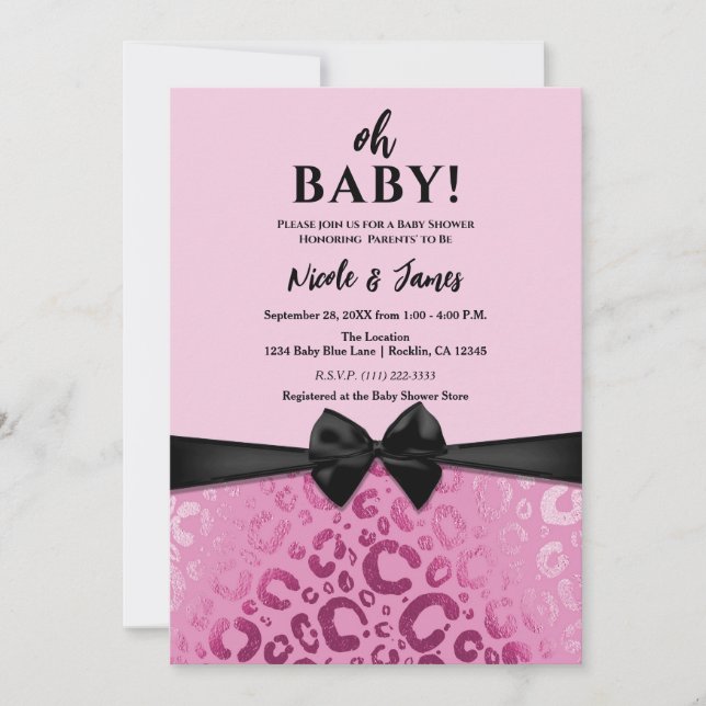 Dark & Light Pink Glam Leopard Print Baby Shower Invitation (Front)