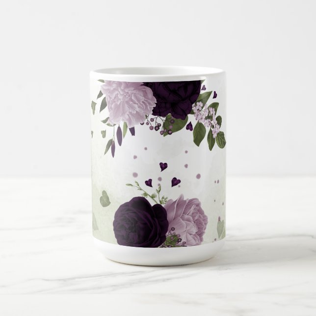 dark & light purple flowers greenery  coffee mug (Center)