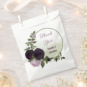 dark & light purple flowers greenery wedding favour bags