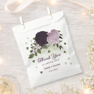 dark & light purple flowers greenery wedding favour bags