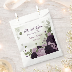 dark & light purple flowers greenery wedding favour bags