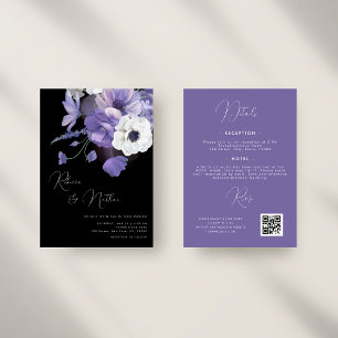 Dark Lilac & Lavender Floral All in One Wedding Invitation