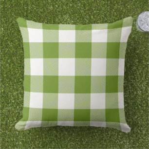Dark Lime and White Gingham Check Buffalo Plaid Cushion