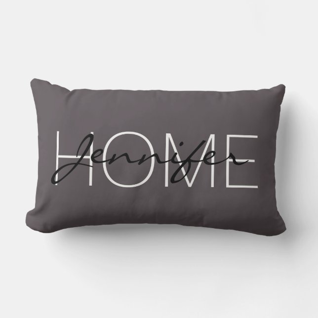Dark liver colour home monogram lumbar cushion (Front)