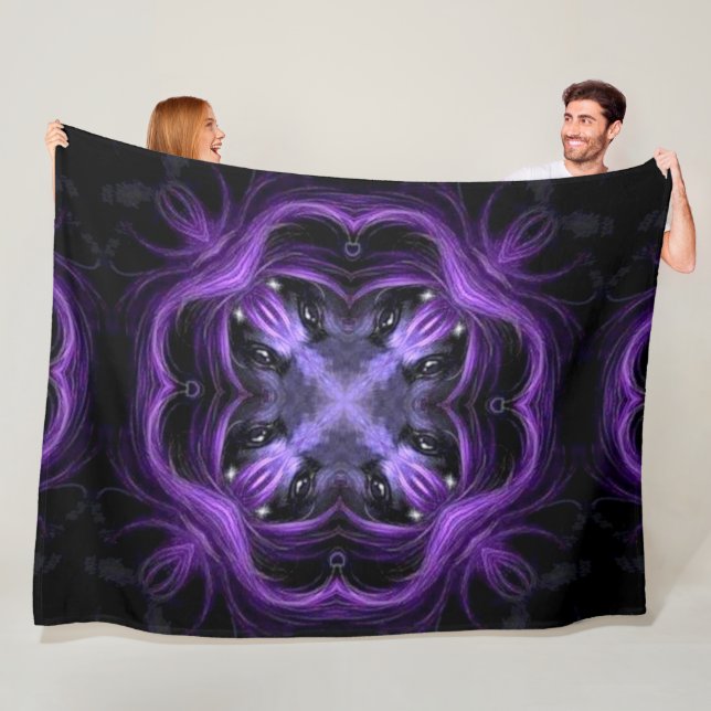 Dark Lotus Wolf Shaman Spirit Wheel Mandala Fleece Blanket (In Situ)