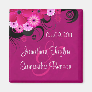 Dark Magenta Fuchsia Floral Save The Date Magnets