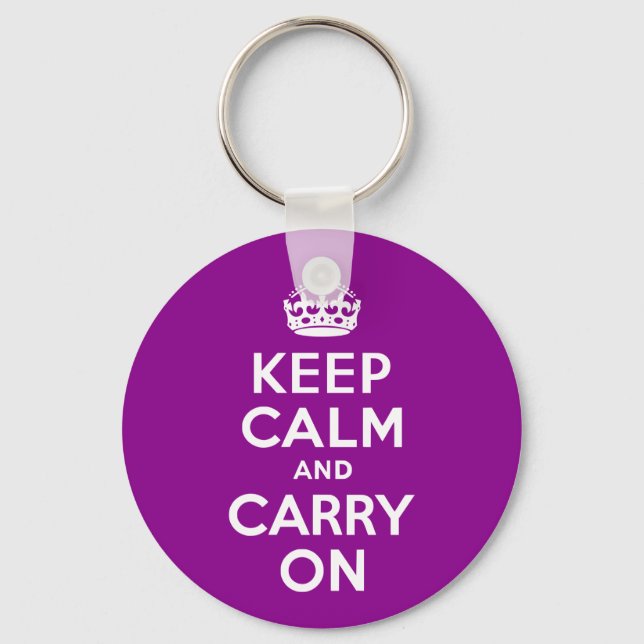 Dark Magenta Keep Calm and Carry On Key Ring (Front)