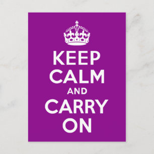 Dark Magenta Keep Calm and Carry On Postcard