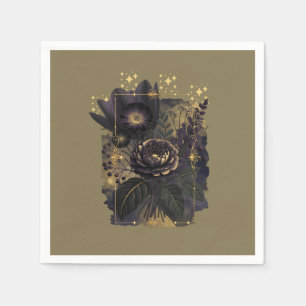 Dark Magical Floral Bouquet in Golden Frame Napkin
