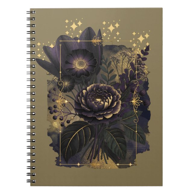 Dark Magical Floral Bouquet in Golden Frame Notebook (Front)