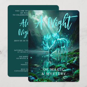 Dark Magical Glowing Cyan Spirit Stag Fantasy Invitation
