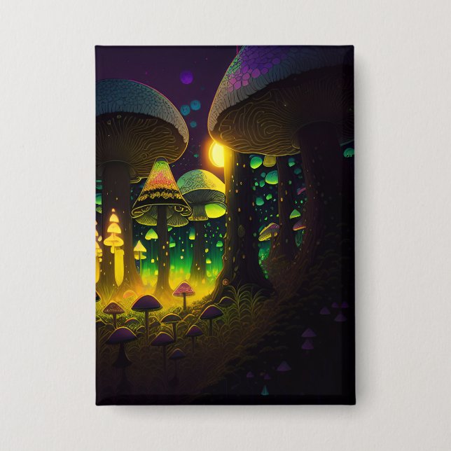 Dark Magical Luminous Mushrooms Button (Front)