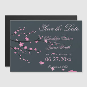 Dark Magnetic Cherry Blossom Wedding Save The Date Invitation