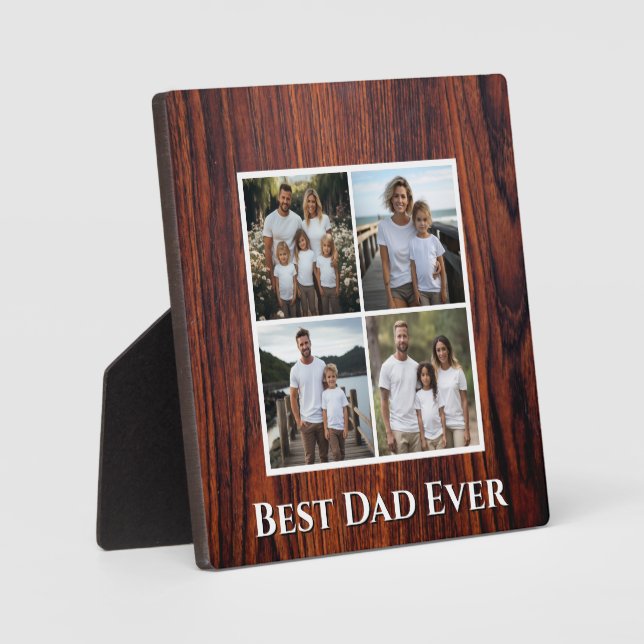  Dark Mahogany dark wood grain Dad photo template Plaque (Front)