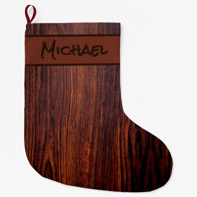 Dark Mahogany wood grain | brown wood pattern  Large Christmas Stocking (Front)