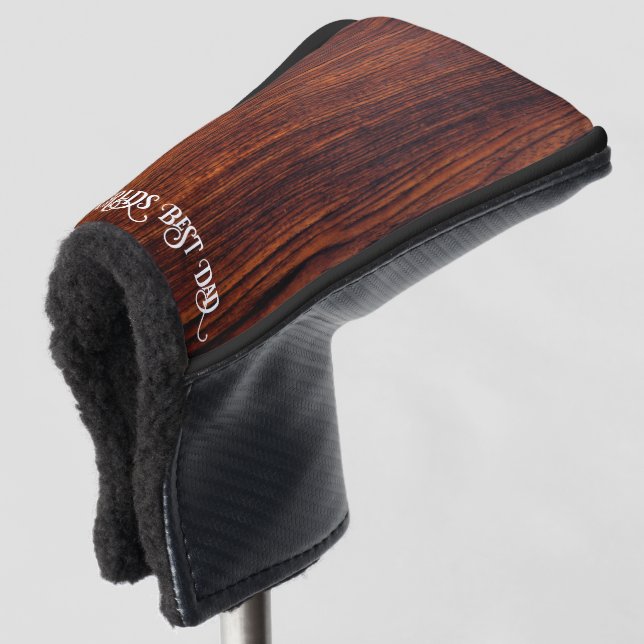 Dark Mahogany wood grain worlds best dad Golf Head Cover (3/4 Front)