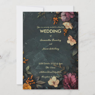 Dark marble background with floral details invitation