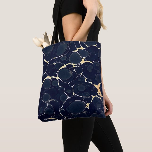 Dark Marble Pattern Abstract Alcohol Ink Style Dar Tote Bag (Close Up)
