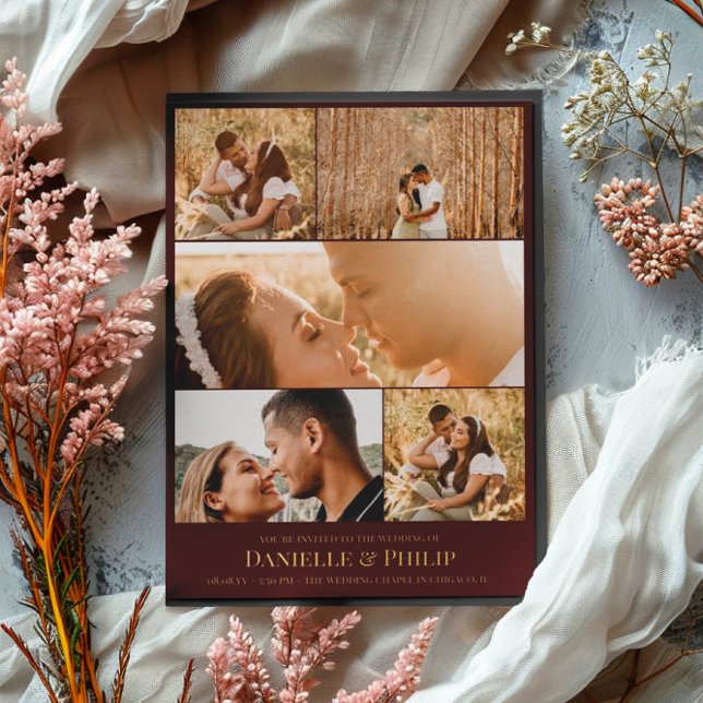 Dark Maroon Gold Clean Photo Collage Informal (Creator Uploaded)