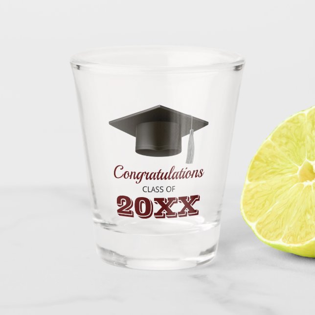 Dark Maroon Grey Congratulations College Graduate Shot Glass (Front)