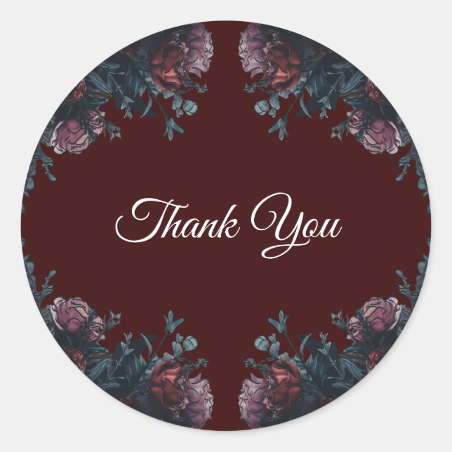 Dark Maroon Mauve Gothic Elegant Wedding Classic Round Sticker (Front)