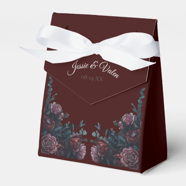 Dark Maroon Mauve Gothic Elegant Wedding Favour Box (Front Side)