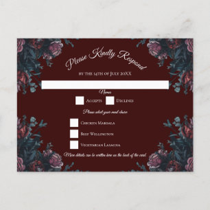Dark Maroon Mauve Gothic Elegant Wedding Holiday Postcard