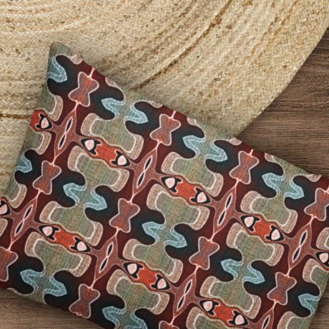 Dark Maroon Red Orange Teal Blue Green Tribe Art Pillowcase (Creator Uploaded)