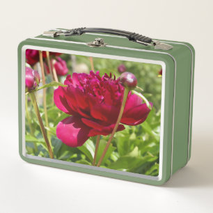 Dark Maroon velvet peonies Metal Lunch Box