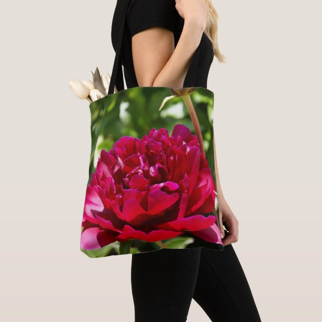 Dark Maroon velvet peonies Tote Bag (Close Up)