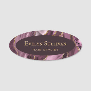 Dark mauve agate name tag