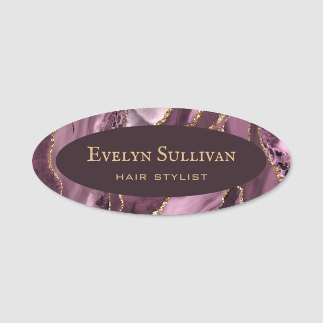 Dark mauve agate name tag (Front)