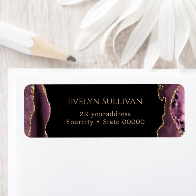 Dark mauve agate return address label (Insitu)