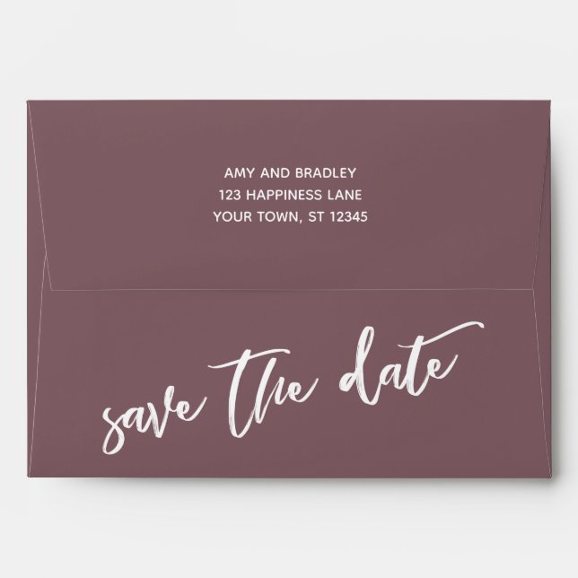 Dark Mauve and Casual Handwriting Save the Date Envelope (Back (Top Flap))