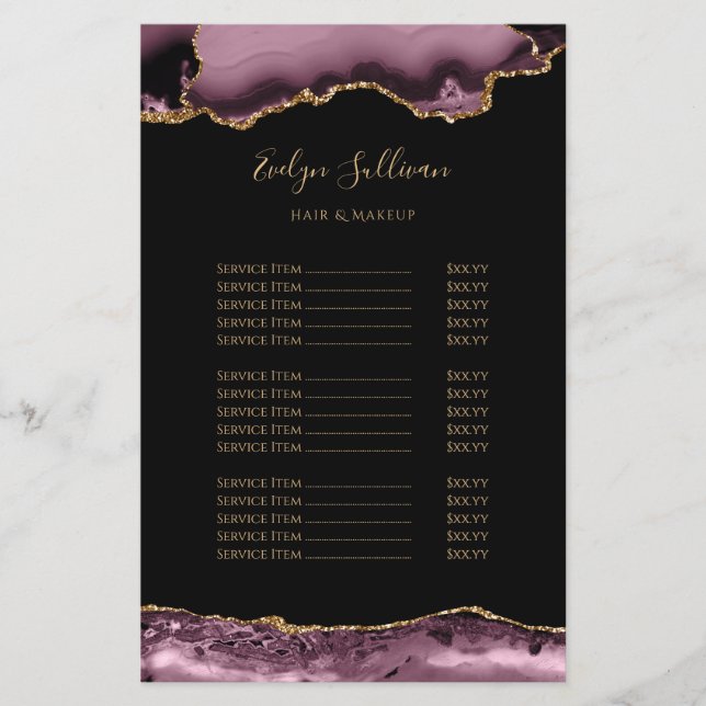 Dark mauve and gold agate price list flyer (Front)