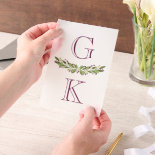 Dark Mauve Berry Sprigs Monogram Wedding Overlay Vellum Invitations