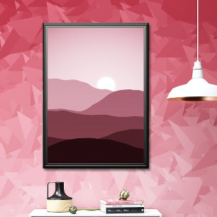 Dark Mauve Blush Pink Mountains Sunset Art Poster