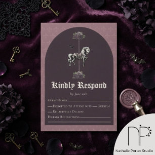 Dark Mauve Carousel Skeleton Horse RSVP Card