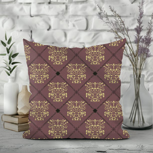 Dark Mauve Diamond Damask Pattern Cushion