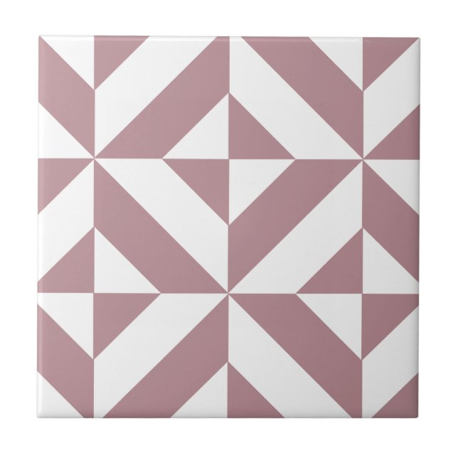 Dark Mauve Geometric Deco Cube Pattern Tile (Front)
