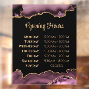Dark Mauve Gold Agate Opening Hours Window Cling